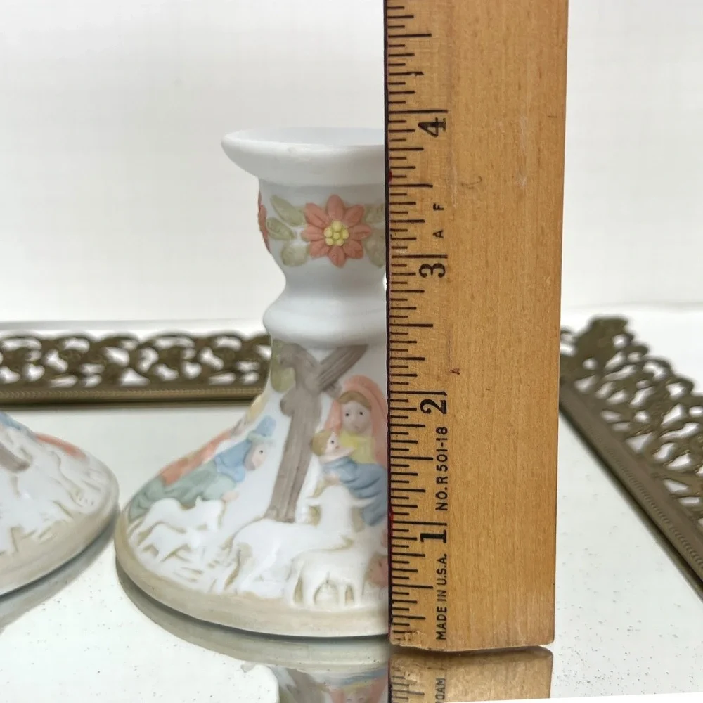 Candle Holders Lefton Christopher Collection Nativity Vintage Ceramic Decor Pair